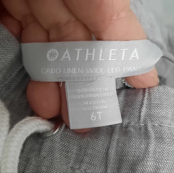Athleta Cabo Linen Wide Leg Pants Pull On Elastic Waist Womens Size 6T Coastal - Picture 3 of 15